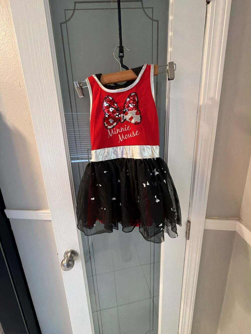 Disney Minnie Mouse Dress Size Xs 4/5 Red Black Sequin Tutu Hood